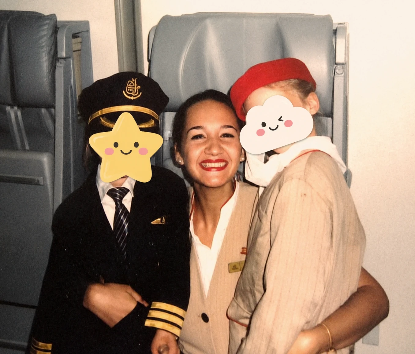 Ale during her years as cabin crew, with two colleagues
